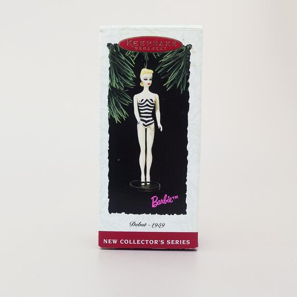Beach Barbie 1959 Debut 1994 Hallmark Christmas Ornament #1 Black White Swimsuit - Picture 9 of 9